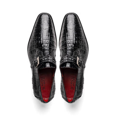 Marco Di Milano Mens Black Caiman Monk Strap Shoes Rovigo