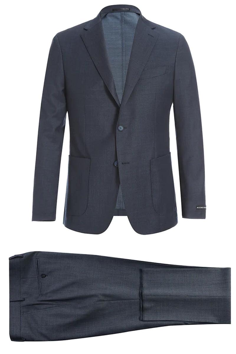 Men's Pelago Charcoal Grey Wool Suit: 2-Button Slim Fit, Patch Pockets, Perfect for Travel - Elegant Mensattire