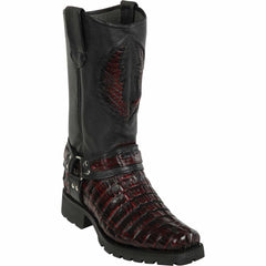 Men's Los Altos Caiman Tail Skin Biker Boots - Black Cherry 55T0118 - Los Altos Boots