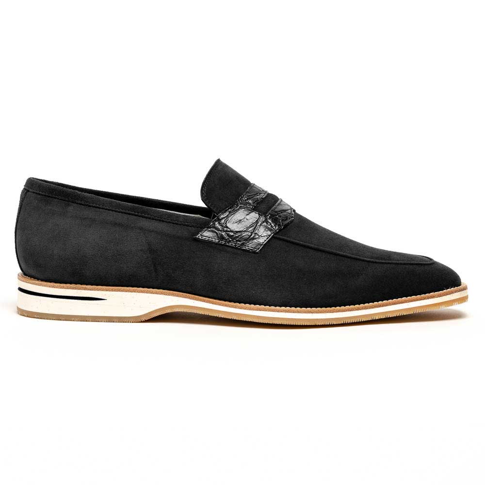Zelli Meo 3 Suede and Crocodile Penny Loafers in Black