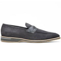 Zelli Meo 3 Suede Loafers with Genuine Crocodile Accent in Grey