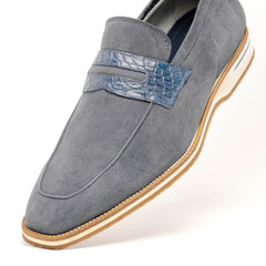 Zelli Meo 3 Suede and Genuine Crocodile Penny Loafers in Gray