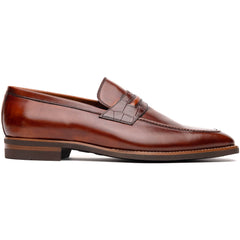 Zelli Meo Hand Burnished Calfskin Penny Loafers in Cognac