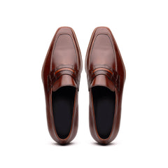 Zelli Meo Hand Burnished Calfskin Penny Loafers in Cognac