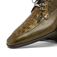 Genuine Caiman & Lizard Olive Green Shoe