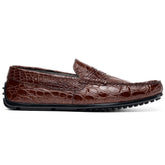 Zelli Monza Genuine Caiman Crocodile Driving Loafers in Nicotine