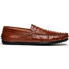 Zelli Monza Genuine Ostrich Quill Driving Loafers in Brandy