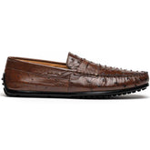 Zelli Monza Genuine Ostrich Quill Driving Loafers in Brown