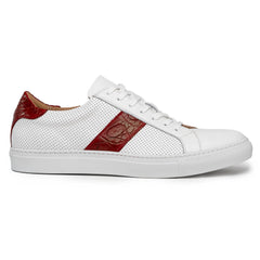 Zelli Olympias Calfskin and Crocodile Sneakers in White and Red