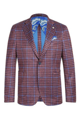 Pelago Men's Slim Fit Blazer - Burgundy & Blue Windowpane Plaid - USA Men's Outlet