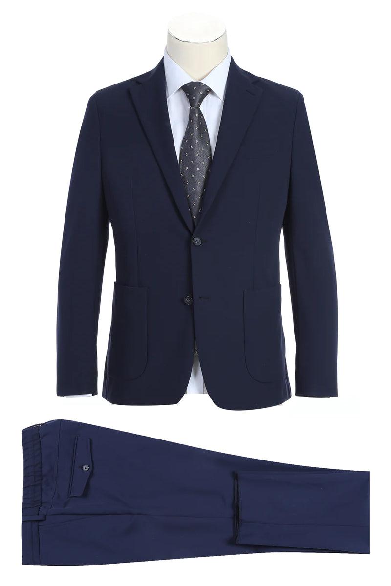Pelago Mens Slim-Fit Navy Unconstructed Travel Suit - Elegant Mensattire