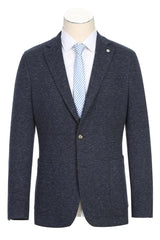 "Pelago Navy Blue Slim-Fit Half-Canvas Summer Cotton Blazer" - Elegant Mensattire