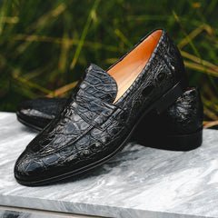 Zelli Roma Genuine Caiman Crocodile Penny Loafer in Black