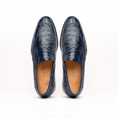 Zelli Roma Classic Penny Loafers in Genuine Caiman Crocodile Navy