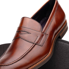 Zelli Roma Hand-Burnished Calfskin Penny Loafers in Cognac