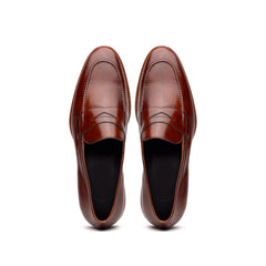 Zelli Roma Hand-Burnished Calfskin Penny Loafers in Cognac