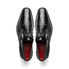 Marco Di Milano Rovigo Black Crocodile Monk-Strap Loafers