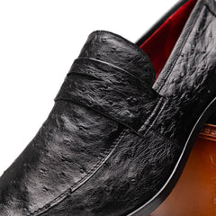 Marco Di Milano Salvatore Black Ostrich Penny Loafers
