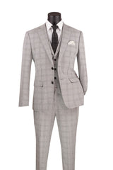 Vinci Men's 3-Piece Fit Glen Plaid Suit