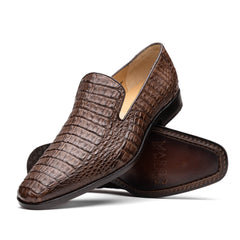 Marco Di Milano Trento Caiman Brown Crocodile Slip-on Loafers
