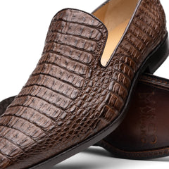 Marco Di Milano Trento Caiman Brown Crocodile Slip-on Loafers