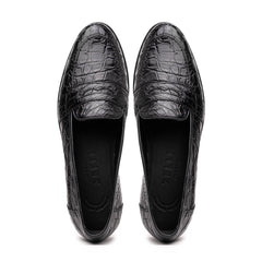 Zelli Tuscany Genuine Caiman Crocodile Penny Loafer in Black