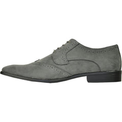 Bravo Mens Vegan Suede Wedding & Prom Wingtip Lace Up Dress Shoe in Grey