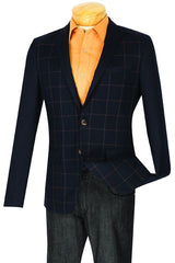 Mens 2 button Windowpane Blazer with Solid Sleeves in Grey