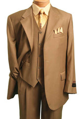 Mens 2 Button Vested Basic Wool Feel Suit in Britishi Khaki