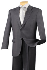 Mens Modern Fit 2 Button No Pleated Flat Front Pants Pinstripe Suit in Charcoal