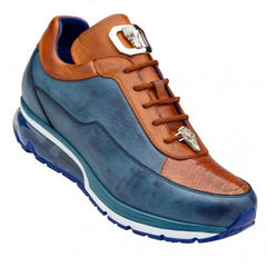 Belvedere Flash Antique Blue Safari Almond Genuine Ostrich Soft Italian Calf Skin Sneakers