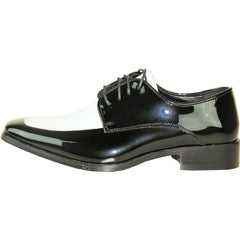 Bravo Mens Classic Moc Toe Shiny Patent Tuxedo Prom Shoe in Black & White
