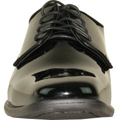 Bravo Mens Modern Pointy Square Toe Oxford Patent Tuxedo Shoe in Black