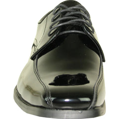 Bravo Mens Classic Bicycle Square Pointy Toe Patent Tuxedo Shoe in Black