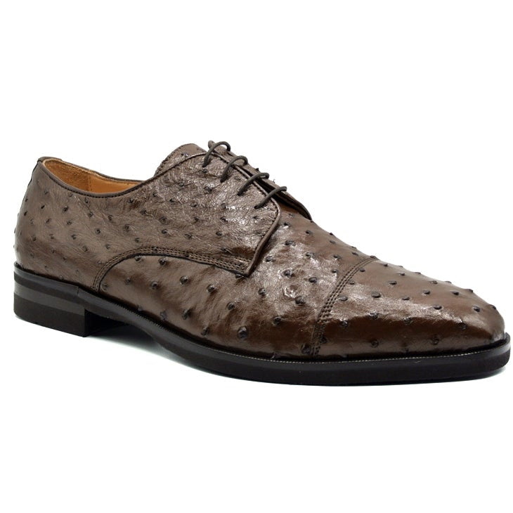 Zelli Andrea Genuine Ostrich Cap Toe Derby Dress Shoes in Brown