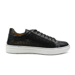 Zelli Vento Woven Calfskin & Crocodile Embossed Sneakers in Black