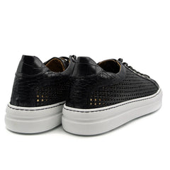 Zelli Vento Woven Calfskin & Crocodile Embossed Sneakers in Black