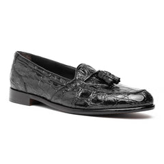 Zelli Franco Tassel Loafers in Genuine Caiman Crocodile - Black