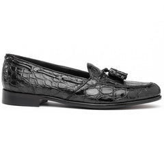 Zelli Franco Tassel Loafers in Genuine Caiman Crocodile - Black