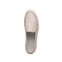 Zelli Livorno Stampata Crocodile Embossed Nubuck Loafer in Bone