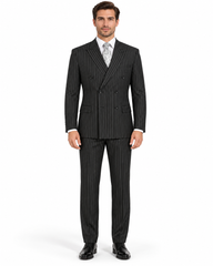 Banker Collection-Men's Double Breasted Pinstripe Black Suit