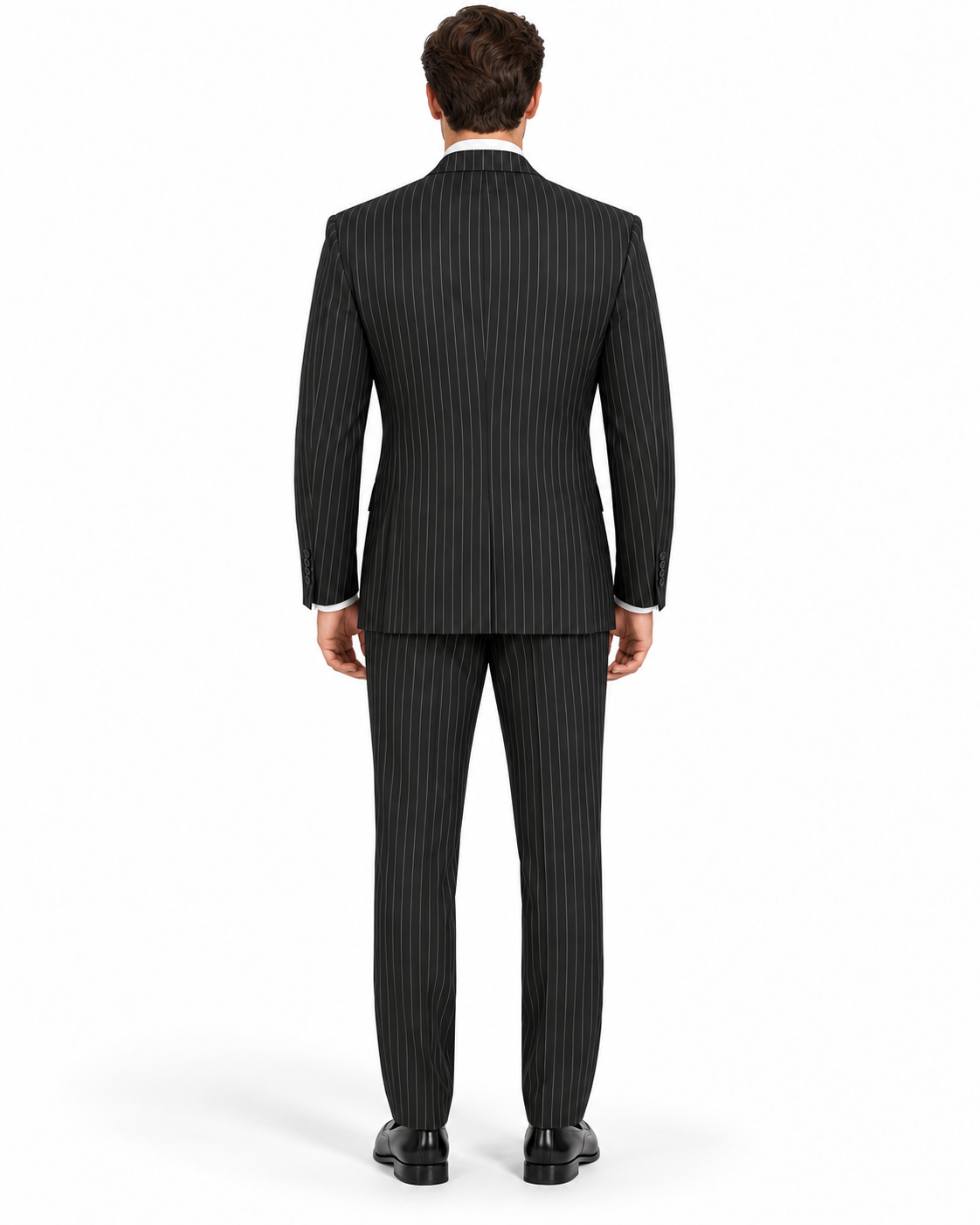 Banker Collection-Men's Double Breasted Pinstripe Black Suit