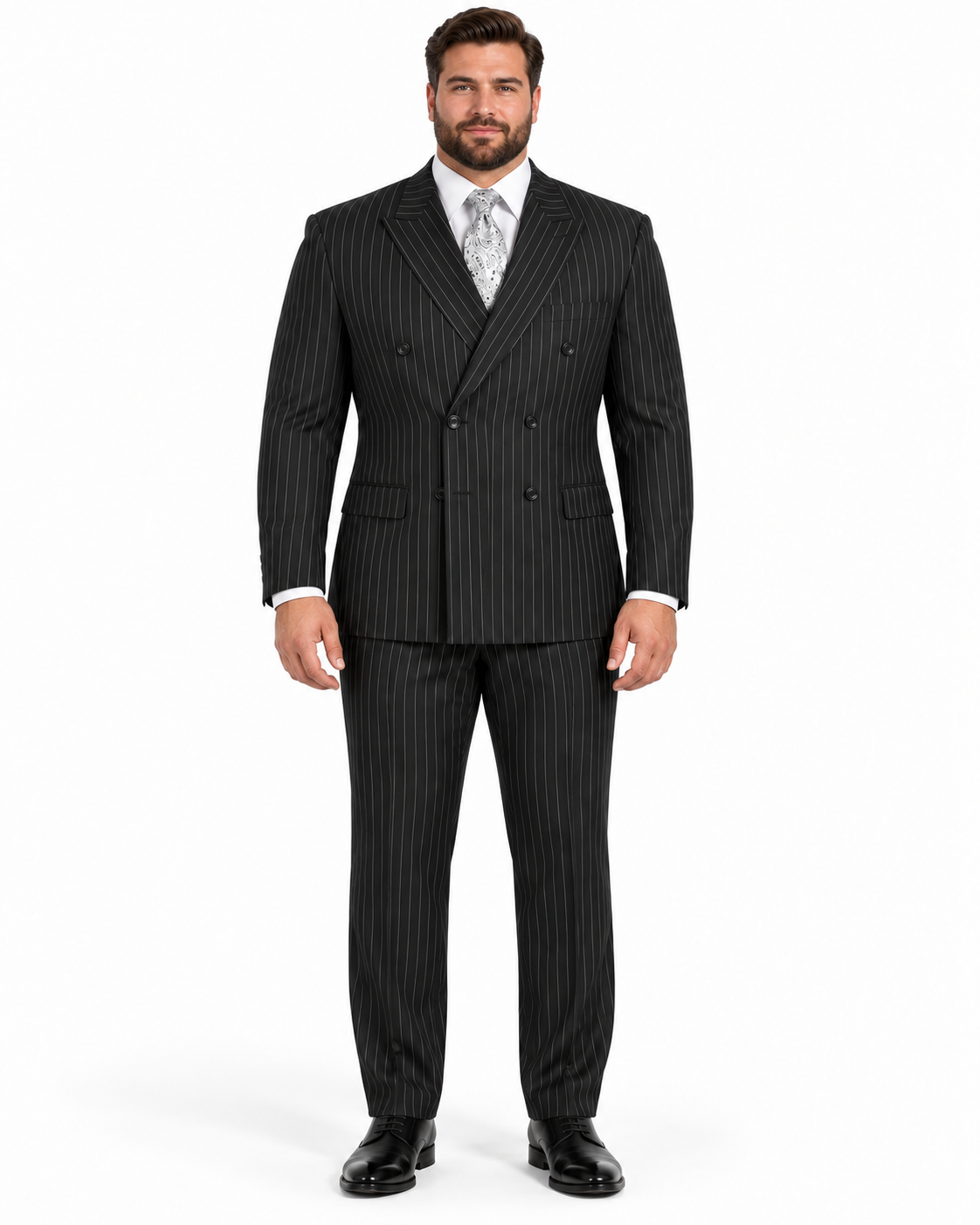 Banker Collection-Men's Double Breasted Pinstripe Black Suit