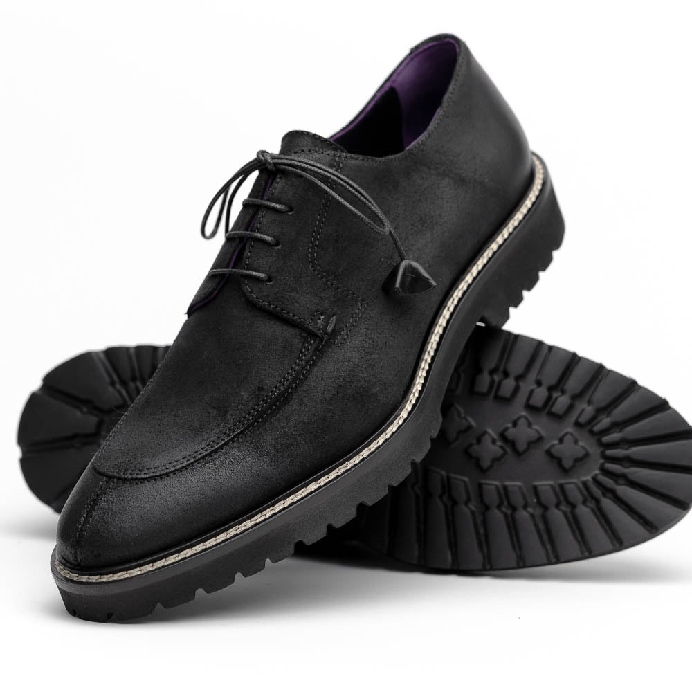 Zelli Campo Sueded Goatskin Lace-up Blucher Shoes in Black
