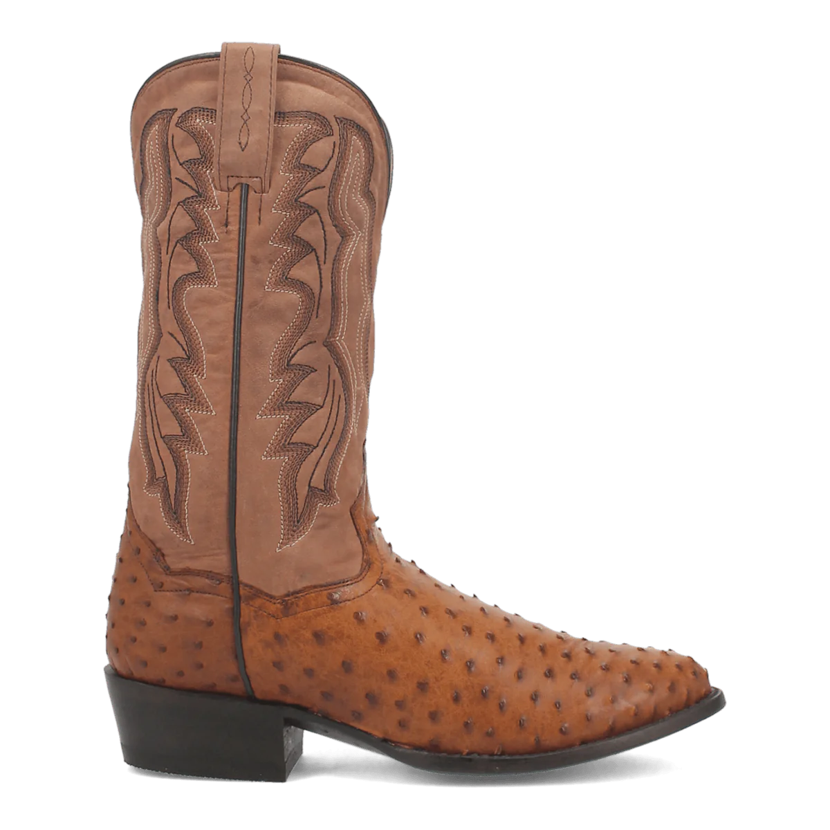 Dan Post Men's Tempe Full Quill Ostrich Round Toe Boots - Saddlebrown