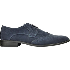 Bravo Mens Vegan Suede Wedding & Prom Wingtip Lace Up Dress Shoe in Navy Blue