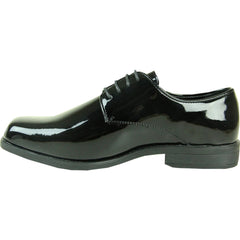Bravo Mens Classic Plain Square Toe Shiny Patent Tuxedo Dress Shoe in Black
