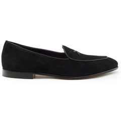 Zelli Hand-Stitched Sueded Goatskin Loafer with Crocodile Vamp in Black