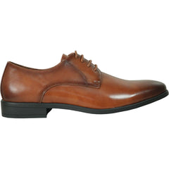 Bravo Mens Antique Plain Toe Lace Up Oxford Dress Shoe in Cognac
