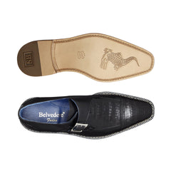 Mens Belvedere Falcon Caiman Crocodile Monk Strap in Black